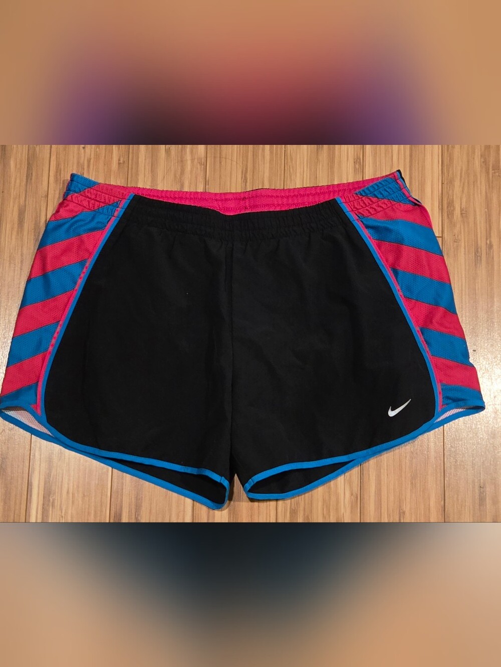 Nike Women’s Black Athletic Shorts with Pink & Blue Trim